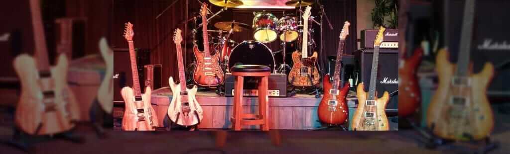 A line up of RH Custom Guitars